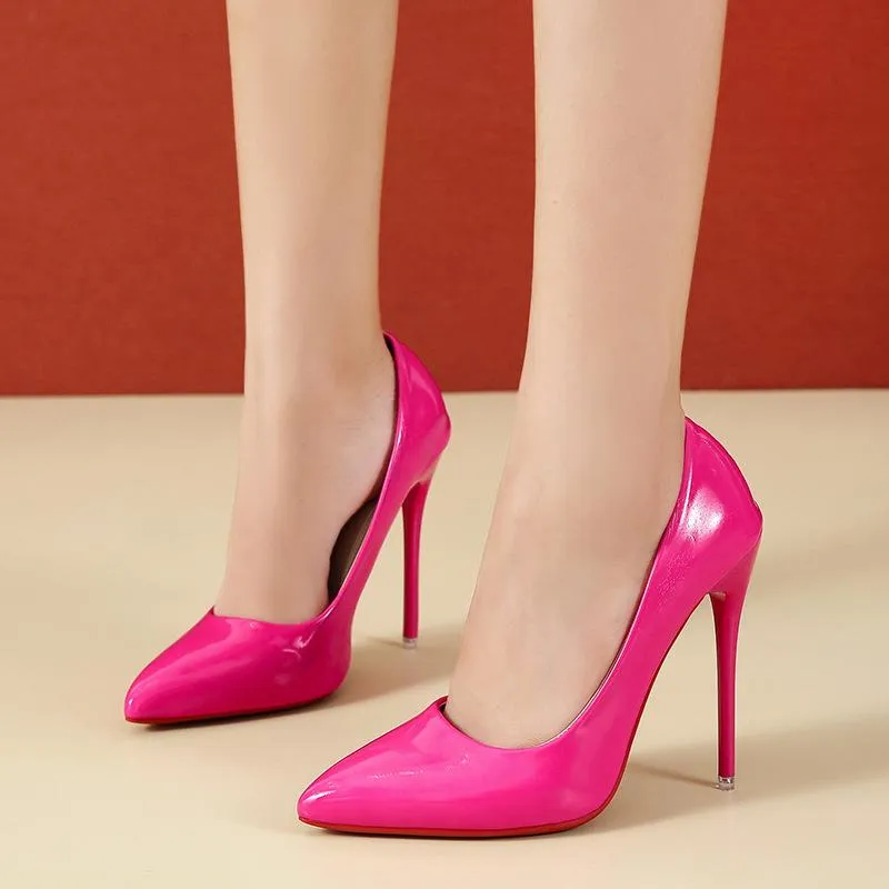PU patent leather 12cm stiletto high heels pumps candy color sexy pointed toe pumps