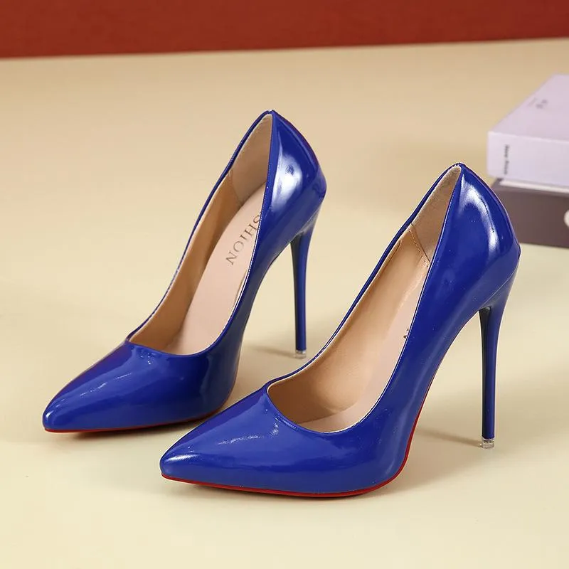 PU patent leather 12cm stiletto high heels pumps candy color sexy pointed toe pumps