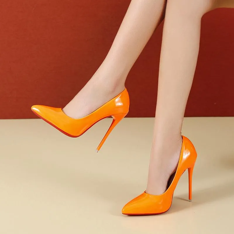 PU patent leather 12cm stiletto high heels pumps candy color sexy pointed toe pumps
