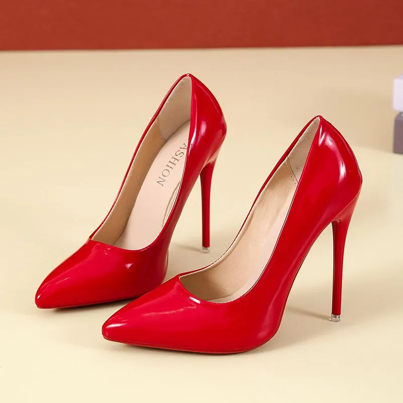 PU patent leather 12cm stiletto high heels pumps candy color sexy pointed toe pumps