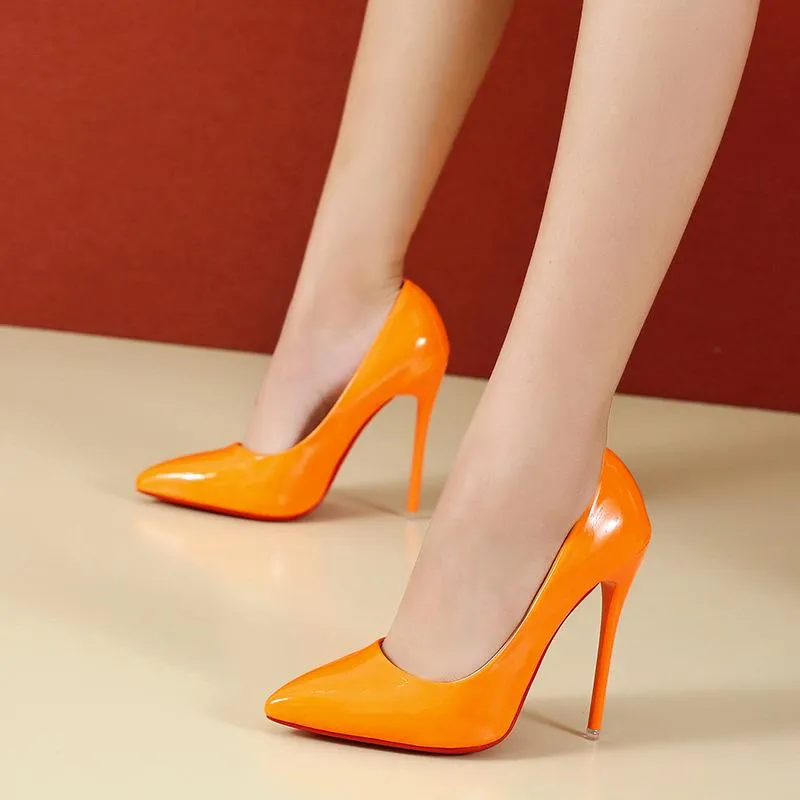 PU patent leather 12cm stiletto high heels pumps candy color sexy pointed toe pumps