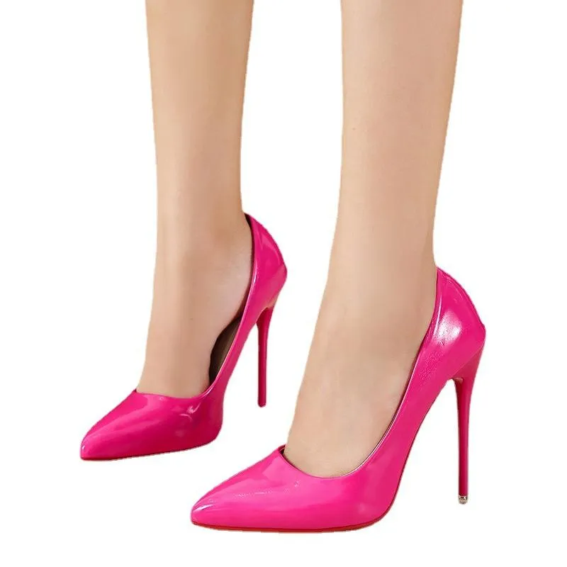 PU patent leather 12cm stiletto high heels pumps candy color sexy pointed toe pumps