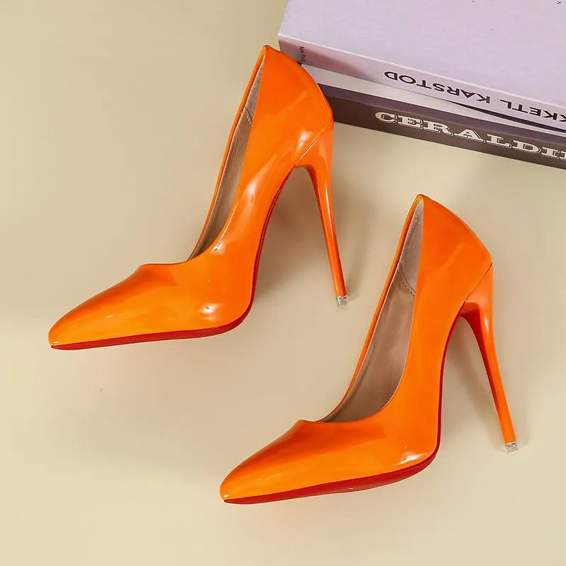 PU patent leather 12cm stiletto high heels pumps candy color sexy pointed toe pumps