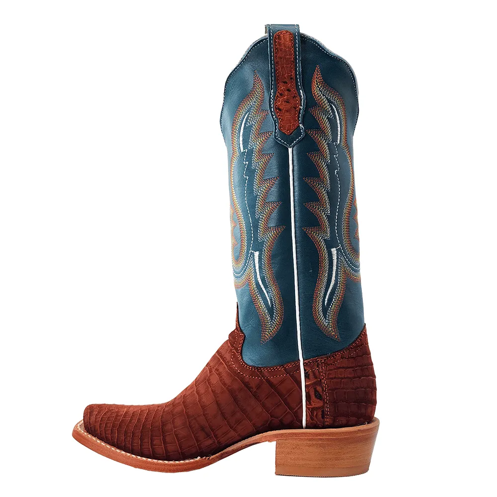 R. WATSON Women's Cognac Sueded Nile Crocodile WESTERN BOOTS RWL9012-01