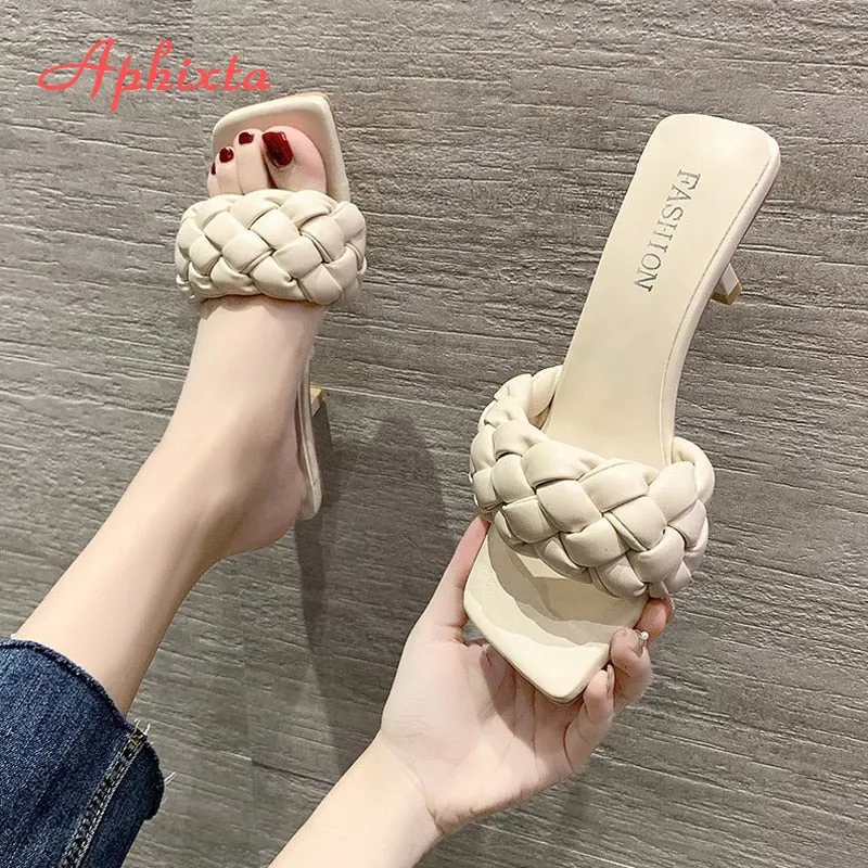 Rope Lattice Peep Toe Designer Platform Heel Women Outside Sippers Shoes
