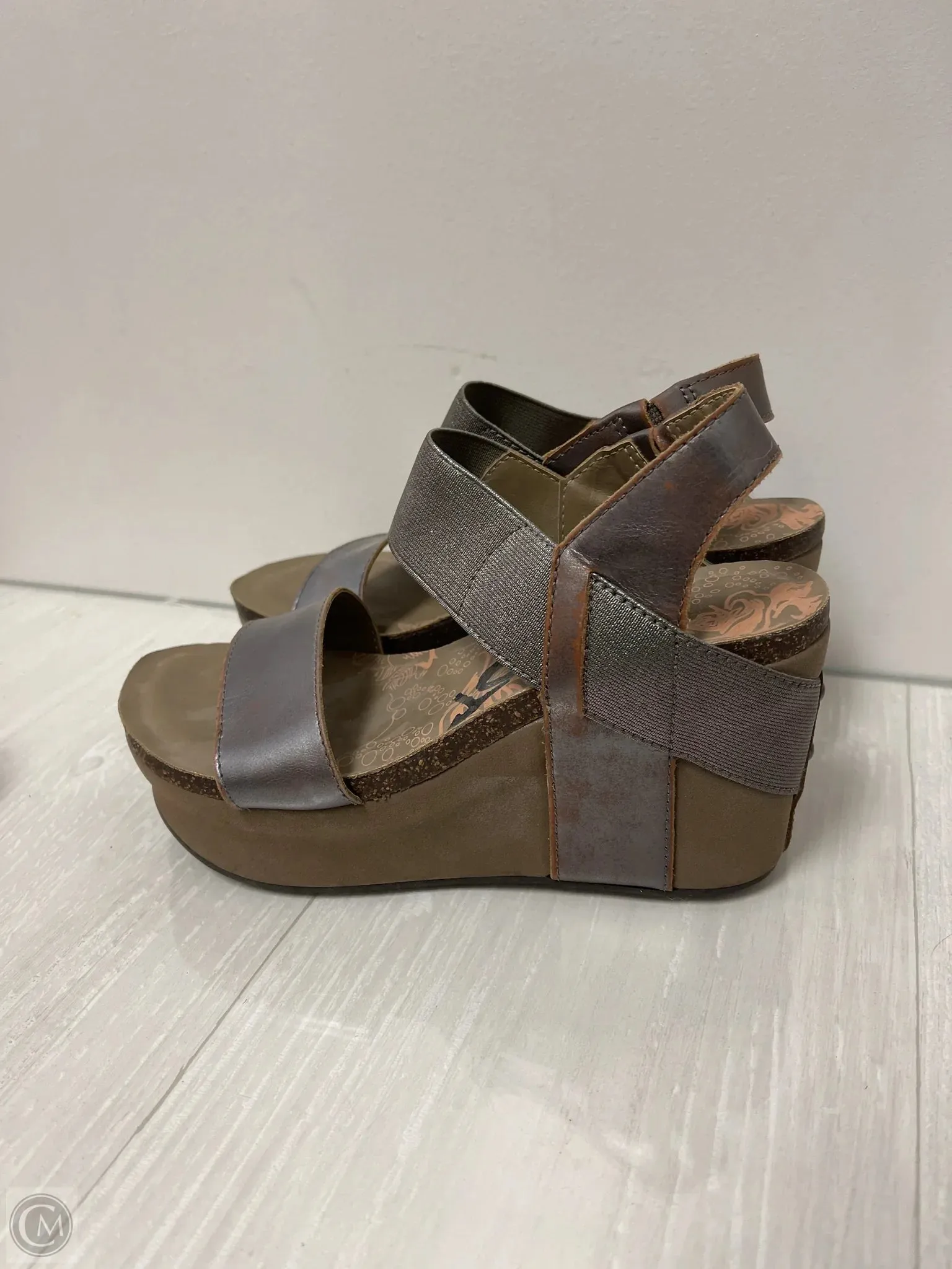 Sandals Heels Wedge By Otbt In Silver, Size: 6