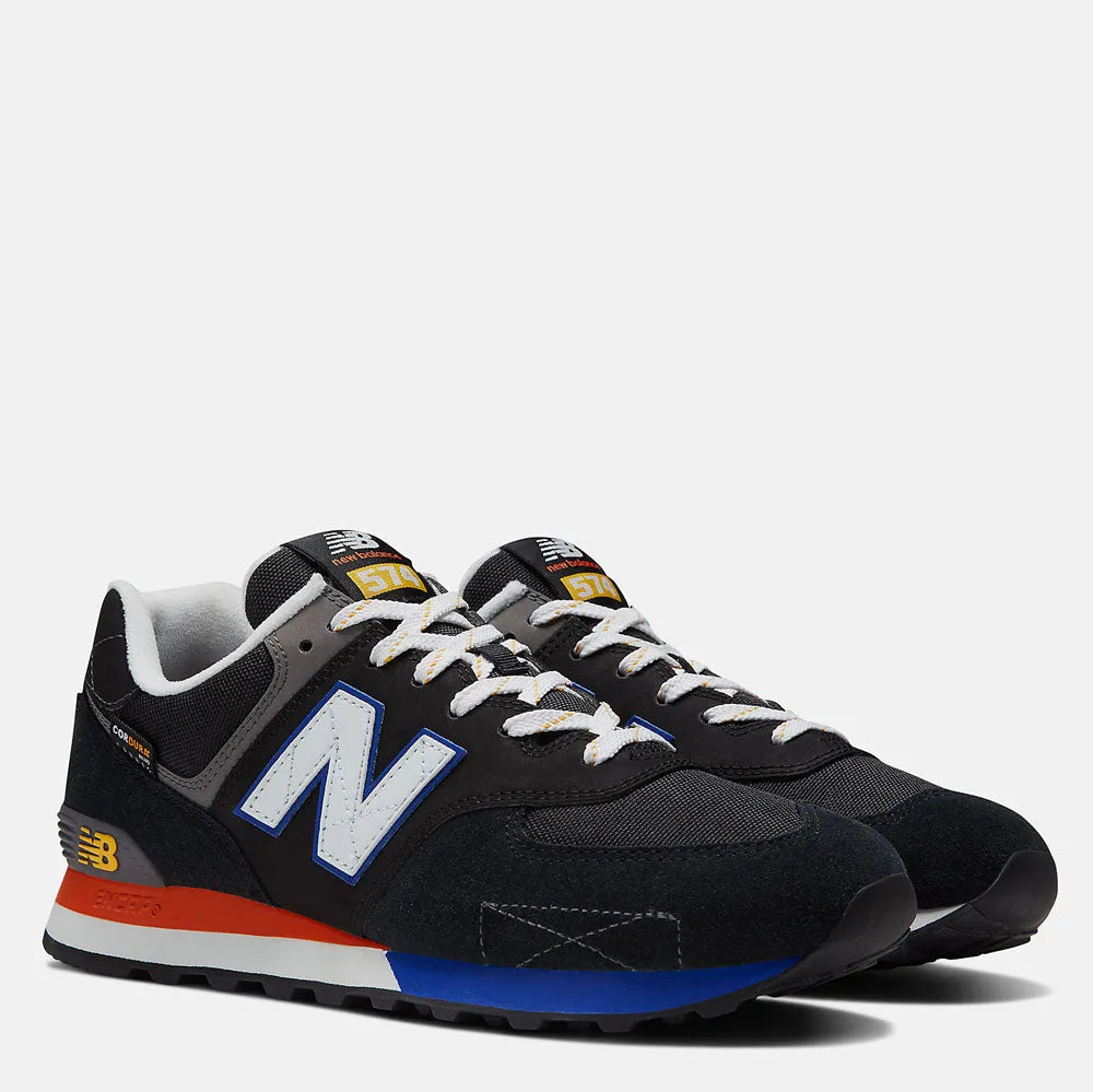 Scarpe Uomo NEW BALANCE Sneakers 574 in Pelle e Cordura colore Black e Poppy