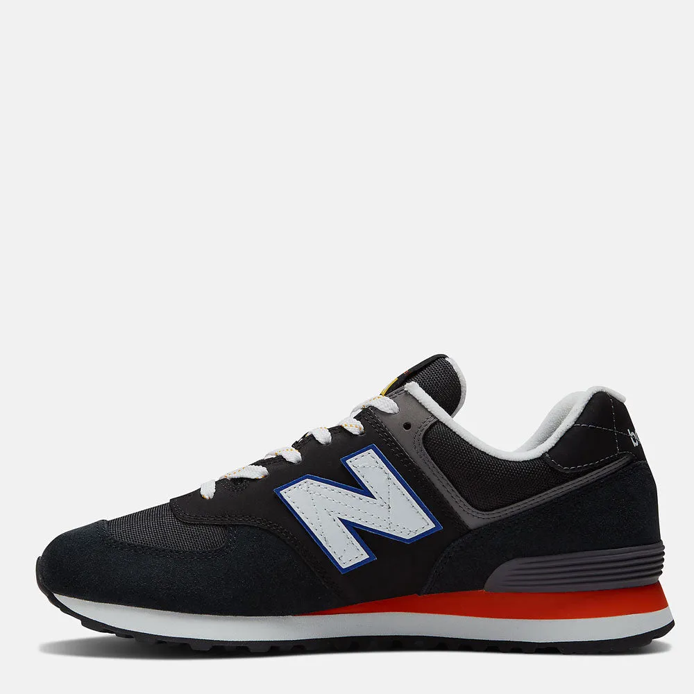 Scarpe Uomo NEW BALANCE Sneakers 574 in Pelle e Cordura colore Black e Poppy