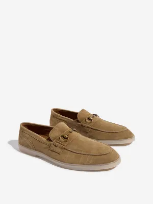 SOLEPLAY Taupe Metal-Detailed Faux-Suede Loafers