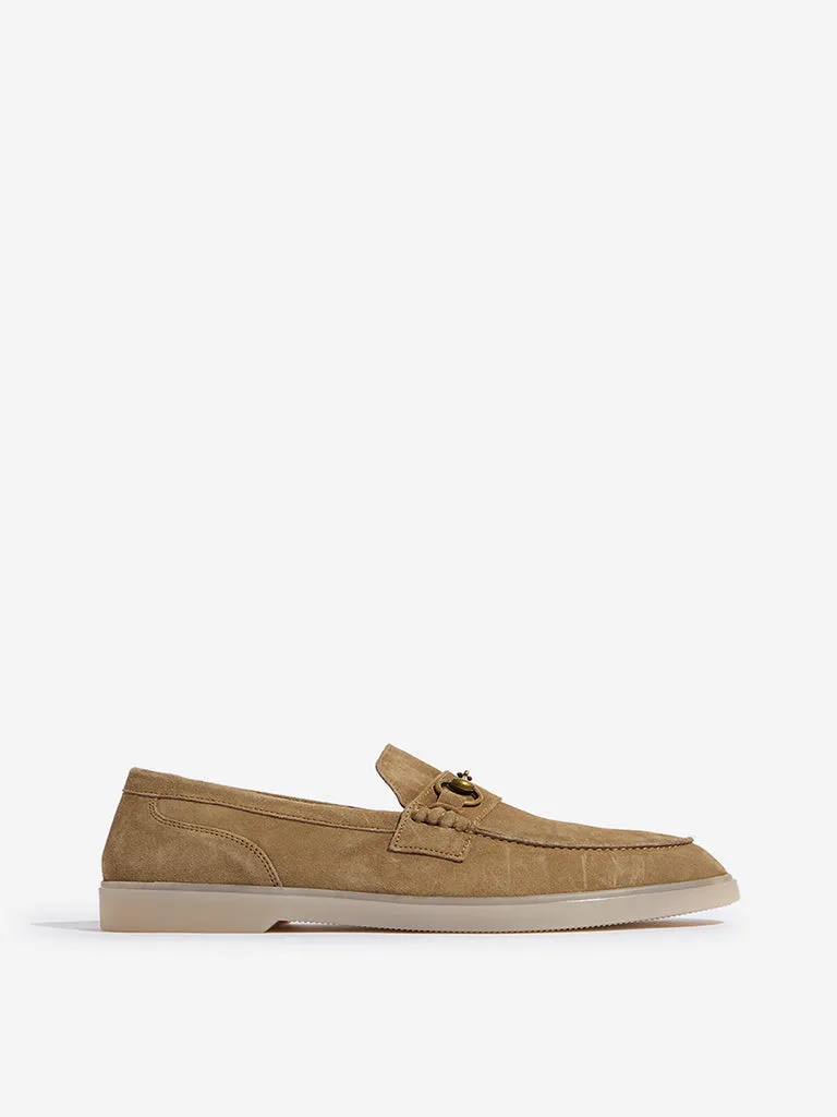 SOLEPLAY Taupe Metal-Detailed Faux-Suede Loafers