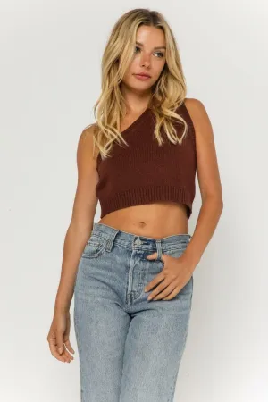 Thea Brown Cropped One-Shoulder Sweater Top