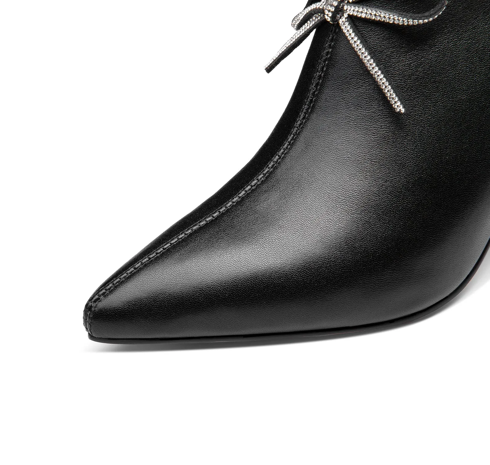 TinaCus Women's Genuine Leather Handmade Glitter Mid Chunky Heel Pointed Toe Stylish Side Zip Pump Shoes with Bowtie