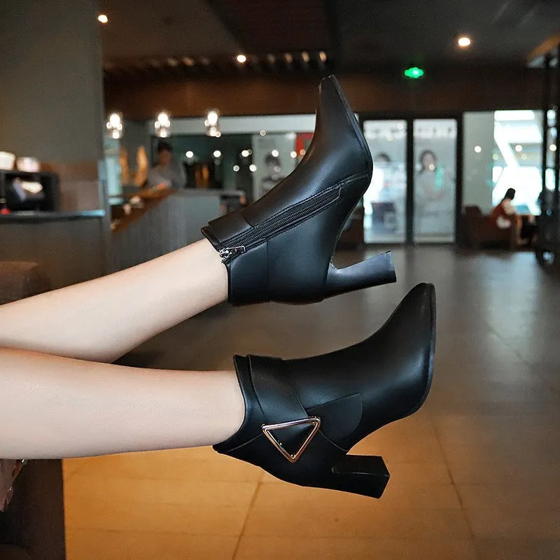 Women’s Ankle Boots with Buckle and Thick Heel