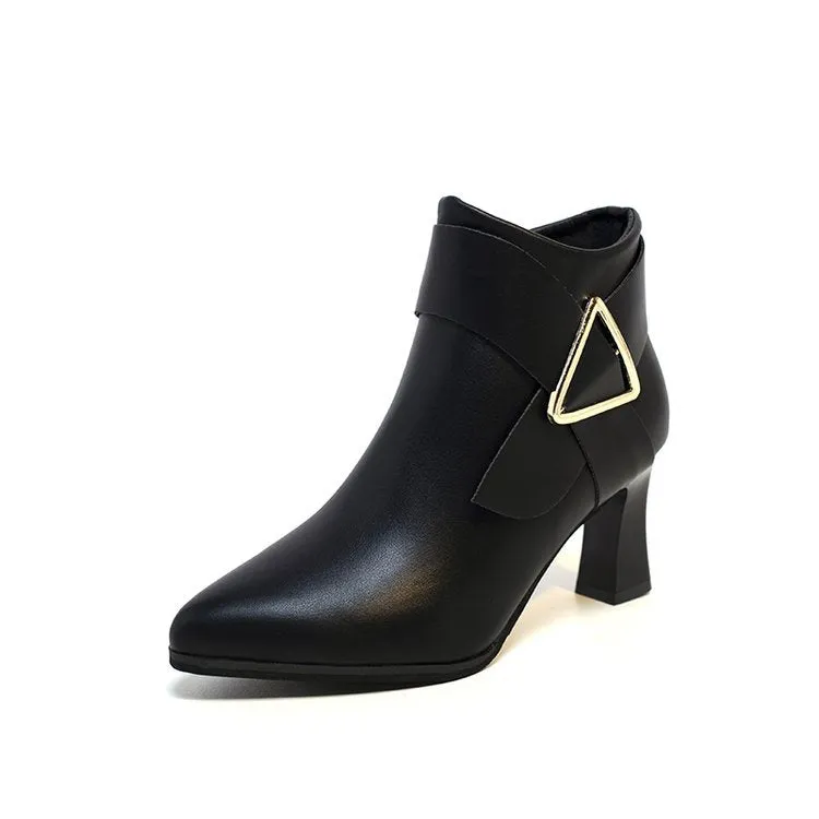 Women’s Ankle Boots with Buckle and Thick Heel