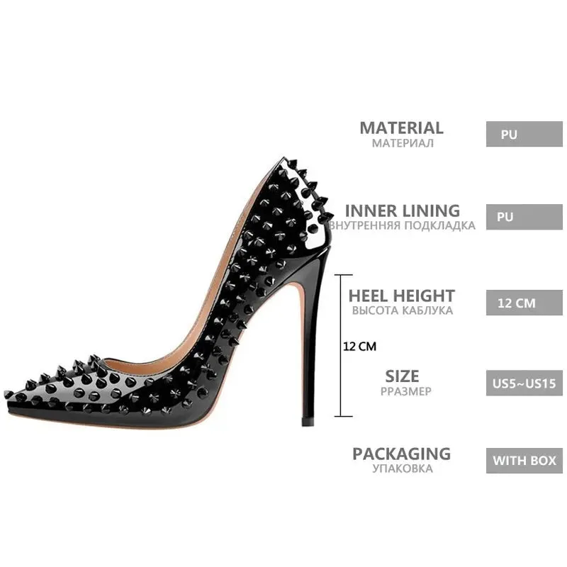 Women's Rivet Pumps Gemstone Spike Bling Heeled Shoes