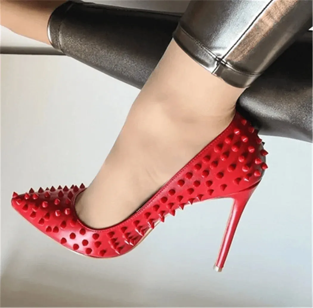 Women's Rivet Pumps Gemstone Spike Bling Heeled Shoes