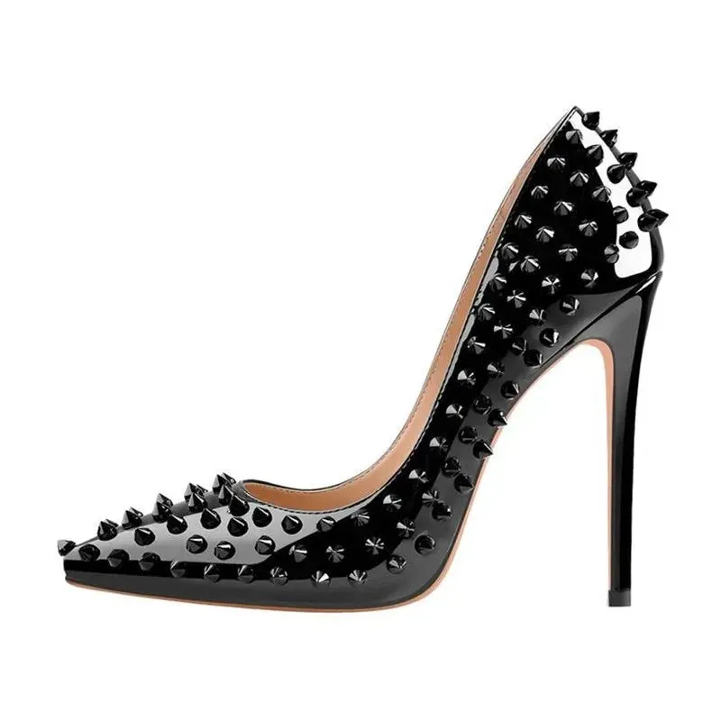Women's Rivet Pumps Gemstone Spike Bling Heeled Shoes