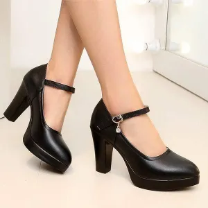 Women's Vintage Chunky Heel Mary Jane Pumps 92918488C