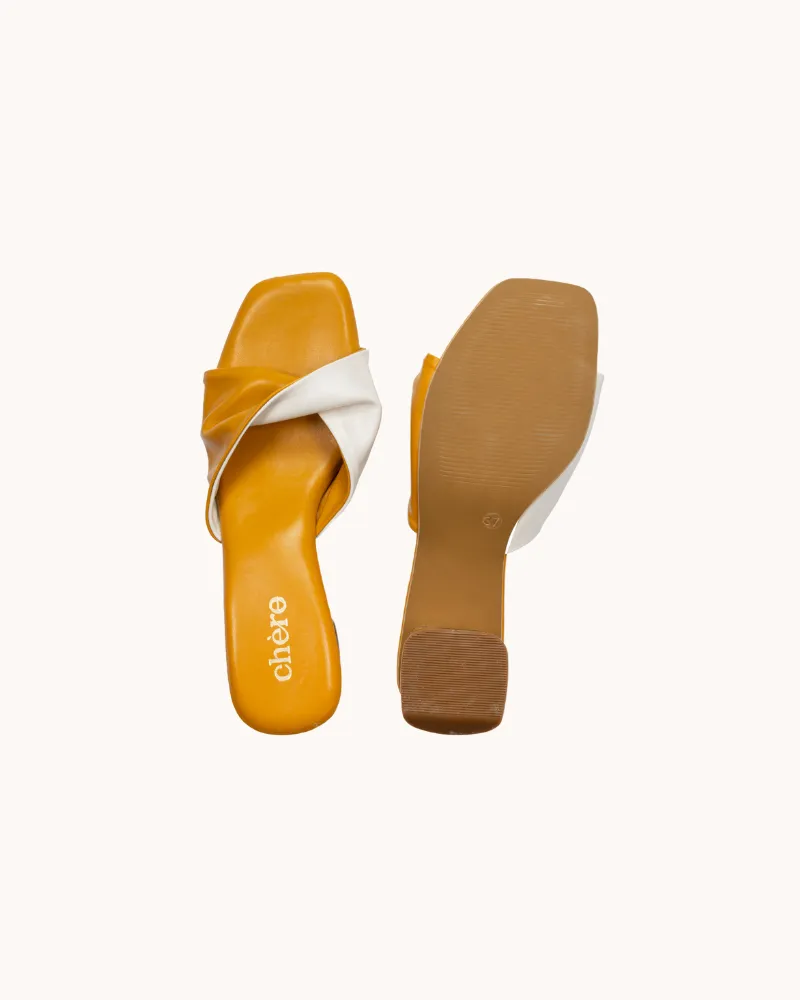 Yellow Dual Tone Twisted Strap Block Heels for Women
