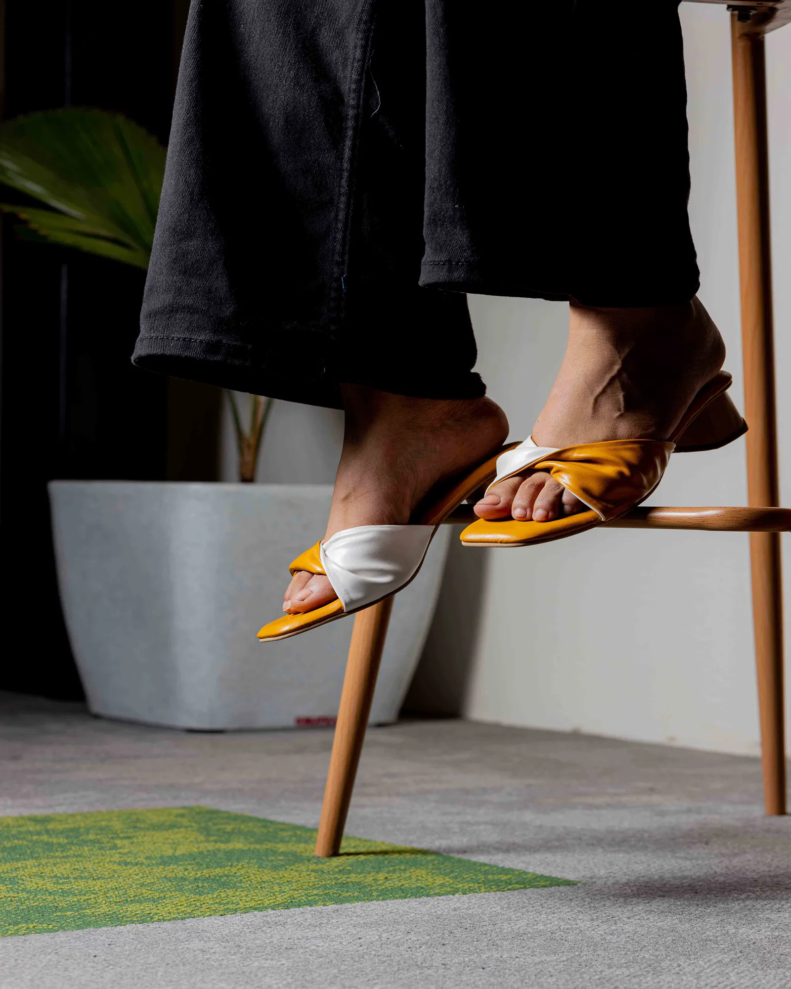 Yellow Dual Tone Twisted Strap Block Heels for Women