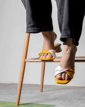 Yellow Dual Tone Twisted Strap Block Heels for Women