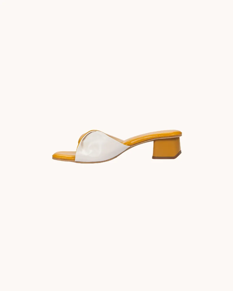 Yellow Dual Tone Twisted Strap Block Heels for Women