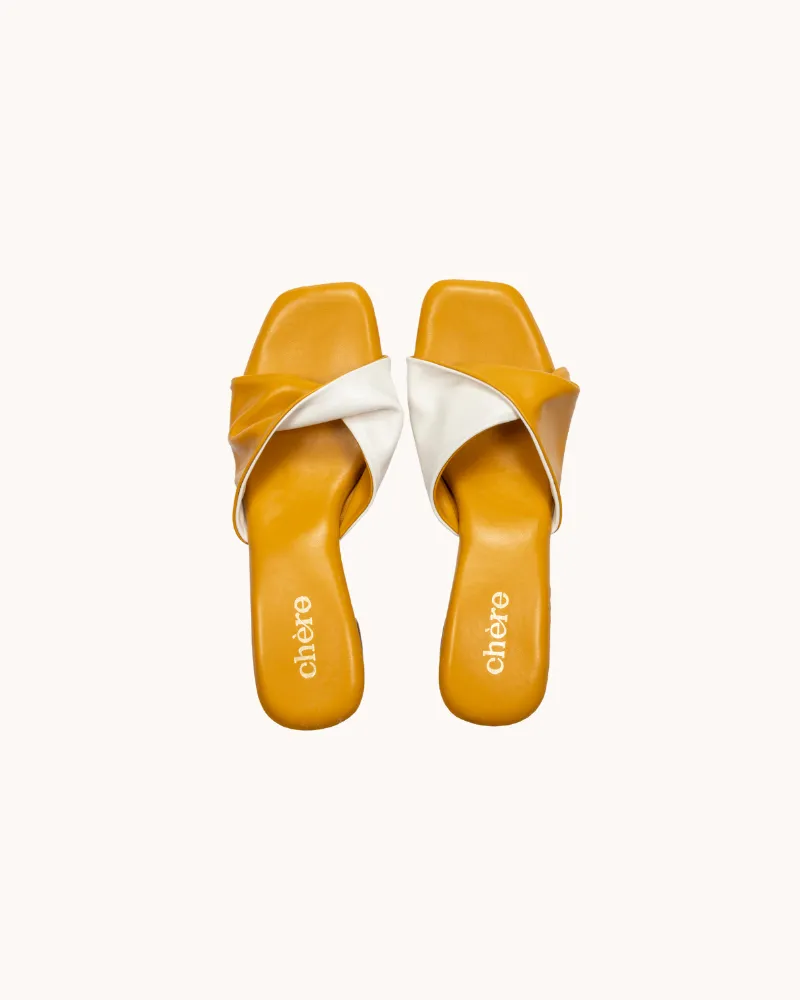 Yellow Dual Tone Twisted Strap Block Heels for Women