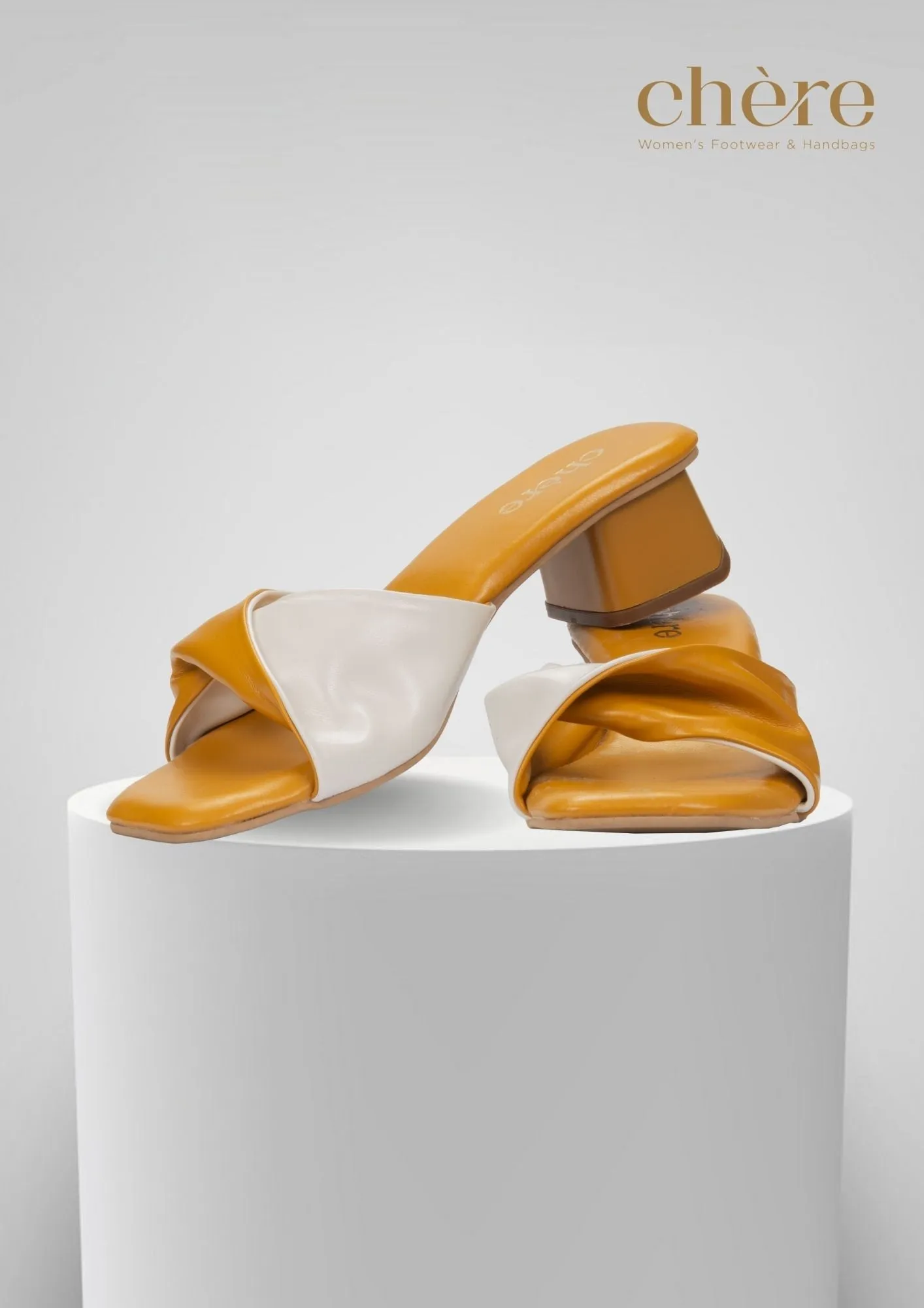 Yellow Dual Tone Twisted Strap Block Heels for Women