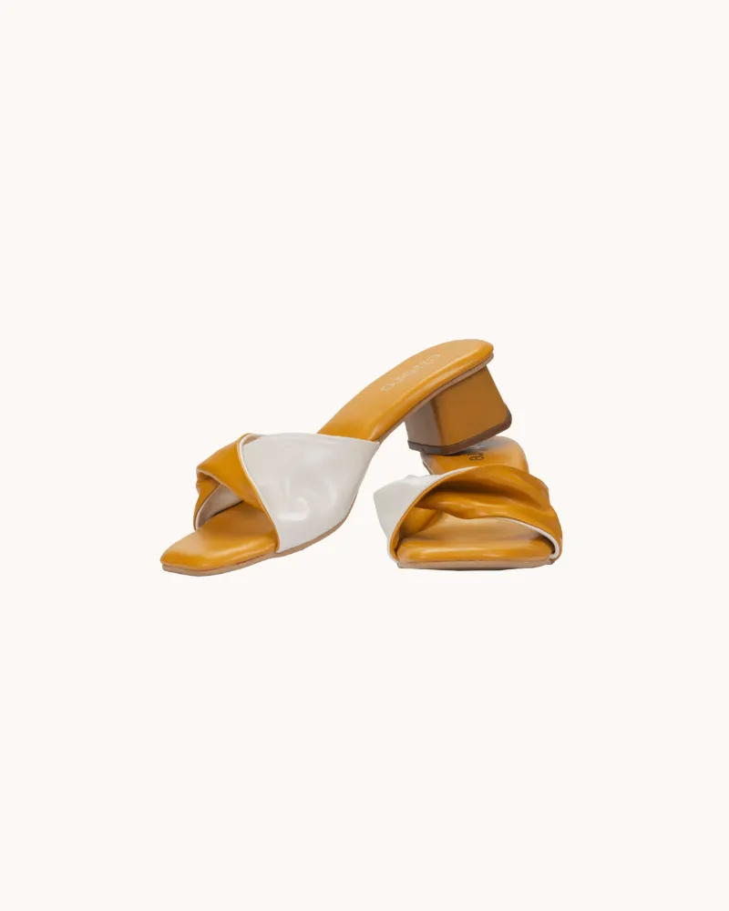 Yellow Dual Tone Twisted Strap Block Heels for Women