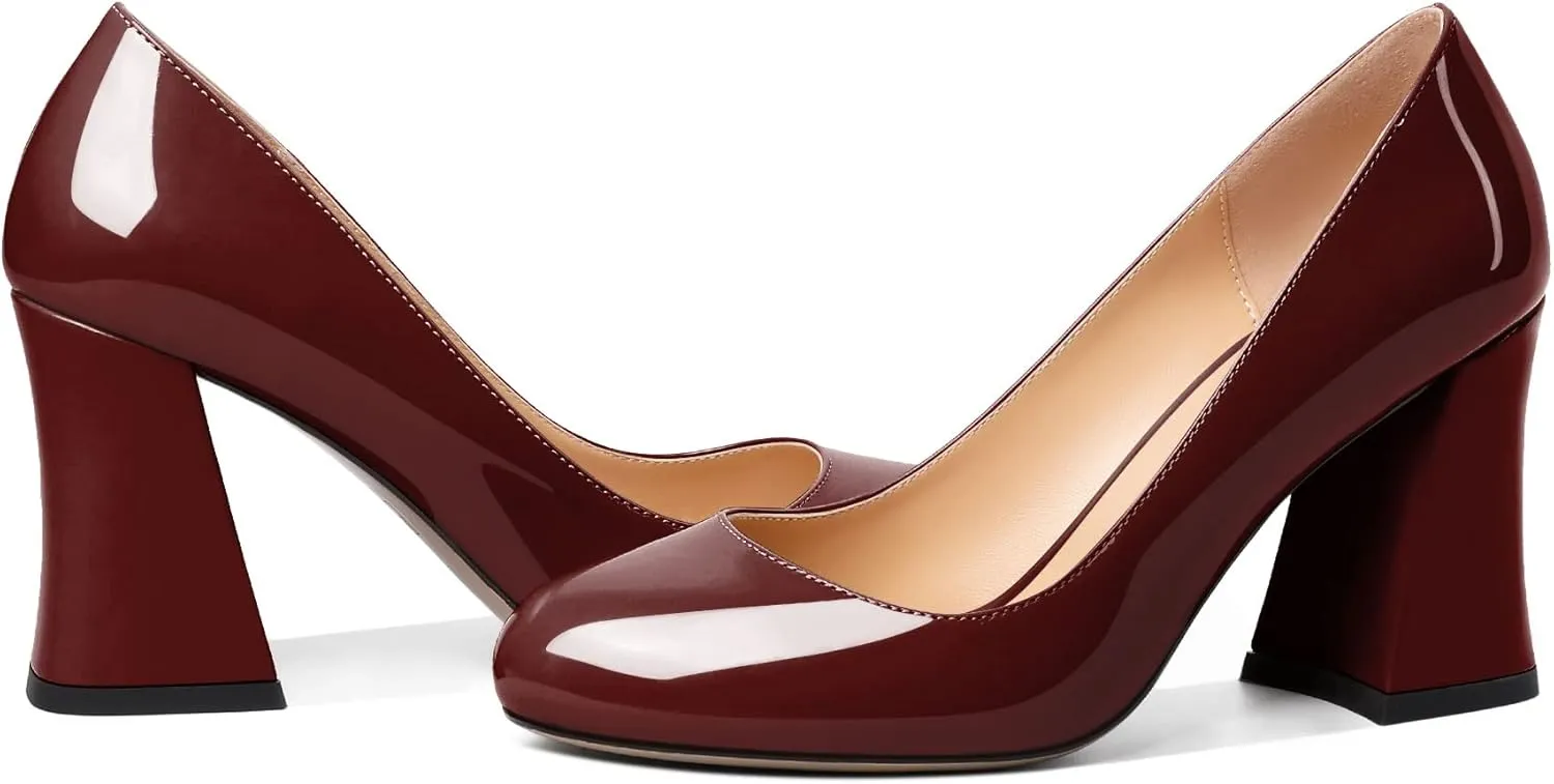 Zamikoo Women Chunky Heel Pumps Block High Heel Slip On Closed Round Toe Dress Pumps for Work Casual Daily Life Party Dress