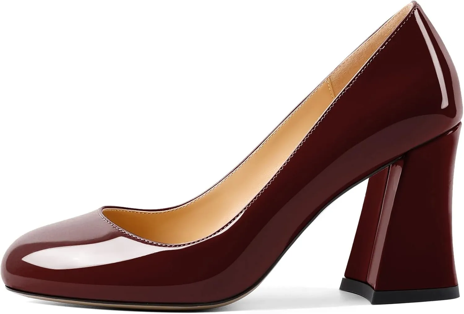 Zamikoo Women Chunky Heel Pumps Block High Heel Slip On Closed Round Toe Dress Pumps for Work Casual Daily Life Party Dress